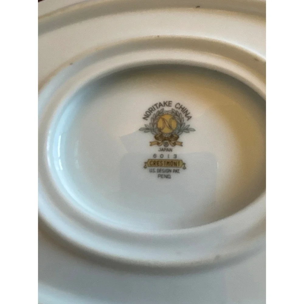 Noritake China Crestmont 6013 Gravy Boat Attached Underplate Gold Trim Japan